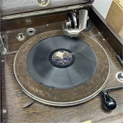 Columbia Grafonola tabletop hornless gramophone, with detachable winding handle, together with a collection of records 