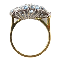  Gold aquamarine and diamond contemporary design cluster ring, hallmarked 18ct  