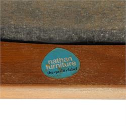 Nathan - teak oval extending dining table, together with set of eight matching low-back dining chairs with tan leather seats, extends to 203cm