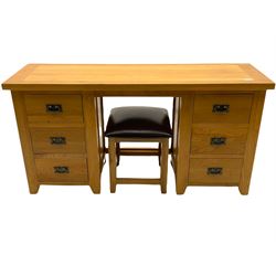 Light oak dressing table, fitted with six drawers, and stool