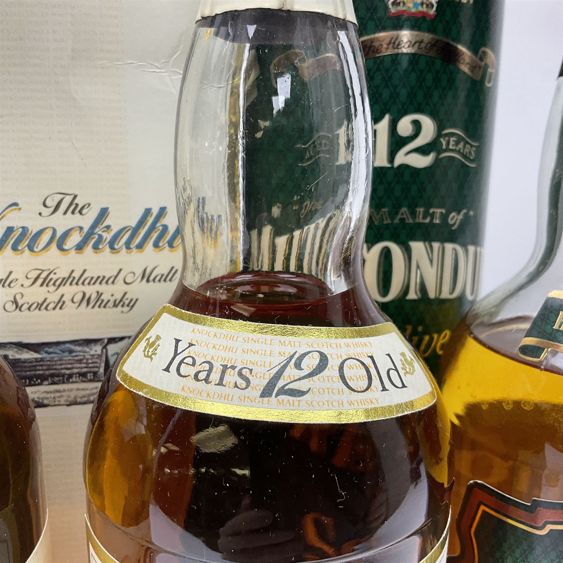 Knockdhu, 12 year old, single malt Scotch whisky, 70cl, 40% vol, Miltonduff, 12 year old, single malt Scotch whisky, 70cl, 43% vol and Deanston, 12 year old, single malt Scotch whisky, 70cl, 40% vol (3)