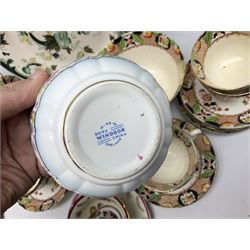 Calais Imari style part tea service, Mason's Chartreuse pattern plate, Arthur Wood Gaudy Welsh style coffee pot, and Victoria Ware teacup and saucer