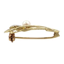 9ct gold opal and diamond chip brooch, stamped 375