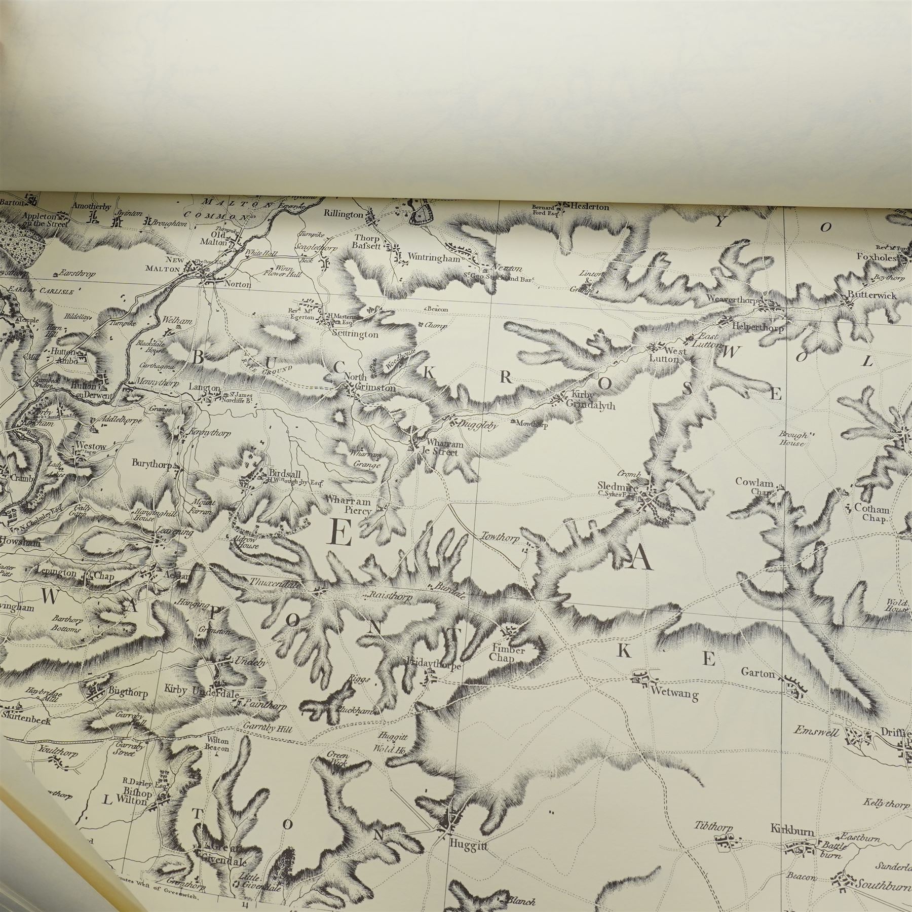 Yorkshire Ordnance Survey maps – a substantial group of approx. 130 OS sheets, early to mid-20th century, mostly large-format folding or rolled maps, covering various parts of Yorkshire with a strong focus on the eastern areas; together with Harry Margary’s complete, full-size facsimile of Thomas Jefferys’ twenty-sheet 1771 Map of the County of York, from his well-known series of historical map reproductions (qty) (unframed)