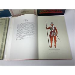 Set of six 1960s books on British Uniforms published by Hugh Evelyn London comprising Cavalry Uniforms of the British Army, Uniforms of the Royal Artillery, Uniforms of the Scottish Regiments, Uniforms of the Yeomanry Regiments and Infantry Uniforms of the British Army Series 1 & 2; all with dustjackets