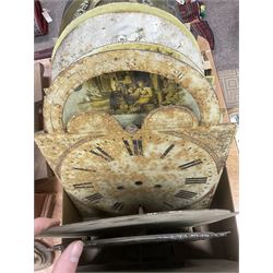Approximately thirteen longcase clock faces, mainly 18th and 19th century, including brass and painted dials