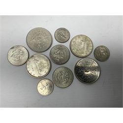 Two Queen Elizabeth II 1966 Canadian silver dollar coins, USA 1964, 1965 and 1971 half dollars etc 