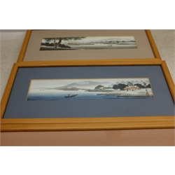  Japanese School (20th century): Landscapes, set four watercolours with character signature 6cm x 28cm (4)  