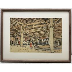 Douglas Fox Pitt (British 1864-1922): Figures under Brighton Pier, watercolour and charcoal signed 23cm x 35cm