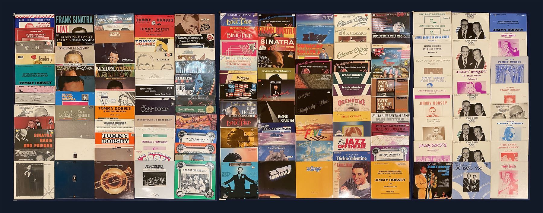 Large quantity of vinyl records including 'Stardust Hoagy Carmichael 16 Classics From The Old Music Master', 'Bing Crosby Crosby Classics Volume III', 'The Andrews Sisters Story', 'The Very Best Of The Andrews Sisters', 'The Unfamiliar Nat King Cole' etc, approximately 600 in five boxes