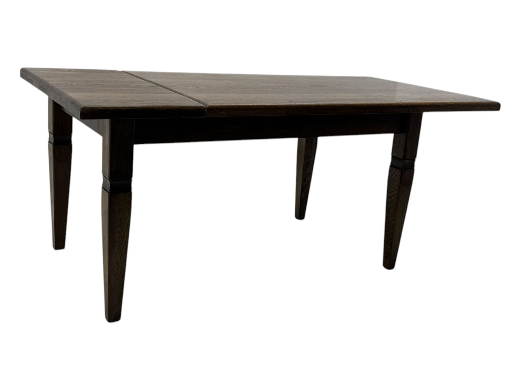 Mid-20th century Dutch oak dining table, rectangular top raised on square supports with tapered sections; four ladderback dining chairs, on turned supports with H-stretchers