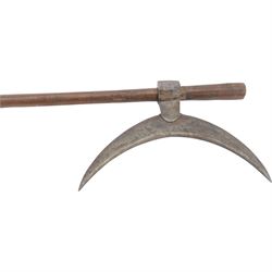  Persian sugar salt axe, decorated with coloured cabochons and cockerel finial and Persian Bulova or Tongi steel-bladed axe with wooden handle 