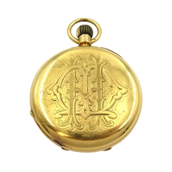  Edwardian 18ct gold half hunter pocket watch, top wind by M.Heaps Beverley, No.20618, case by James Buckley Eastham, Chester 1905  