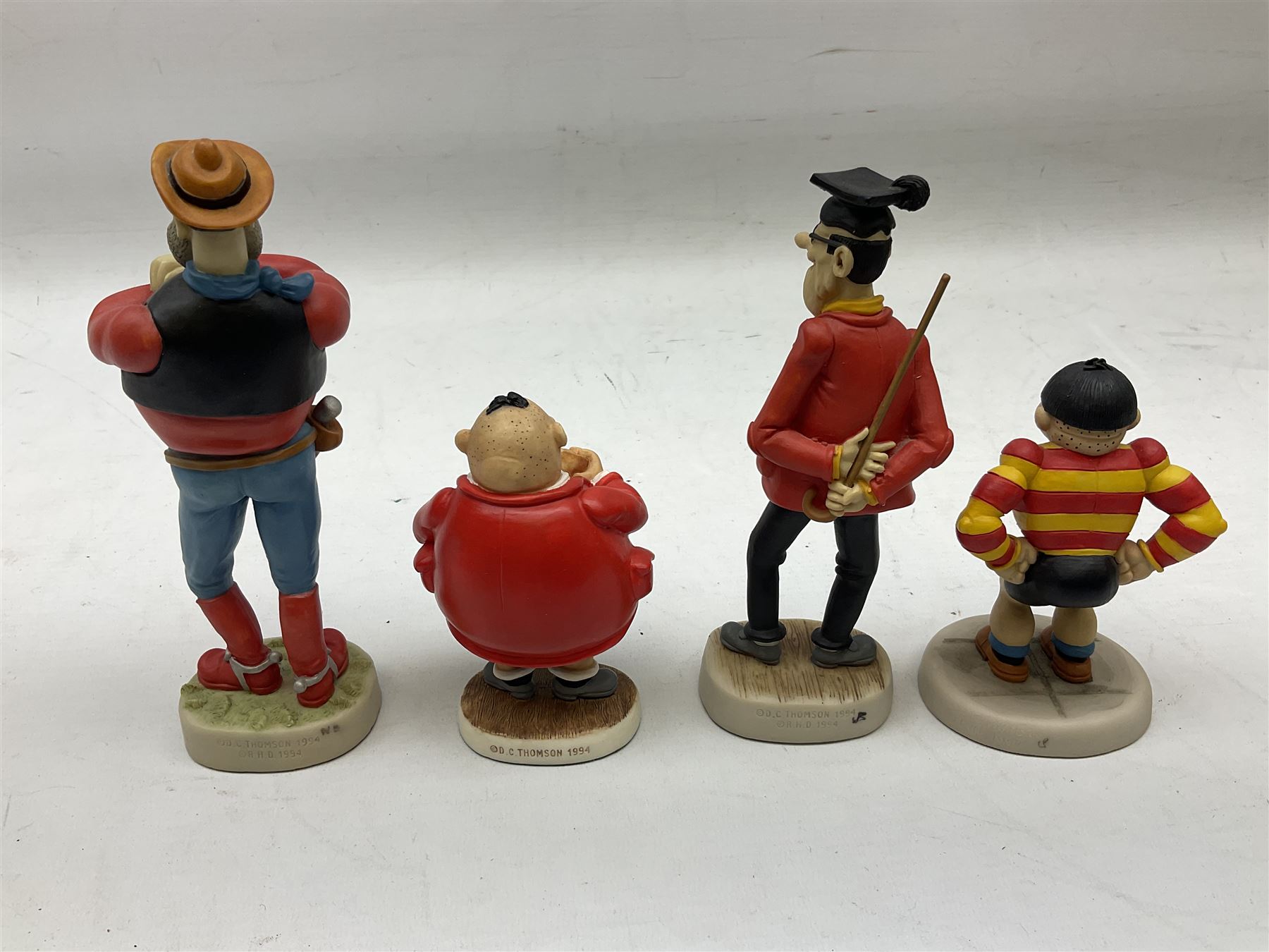Ten Robert Harrop figures, from the Beano and Dandy collection, comprising, Desperate Dan BD03, Dennis the Menace BD01, Fatty BD07, Minnie the Minx BD04, Teach BD06, Smiffy BD09, Erbert BD14, Bully Beef BD24, Sydney BD13 and  Cuthbert Cringeworthy BD08, all with original boxes