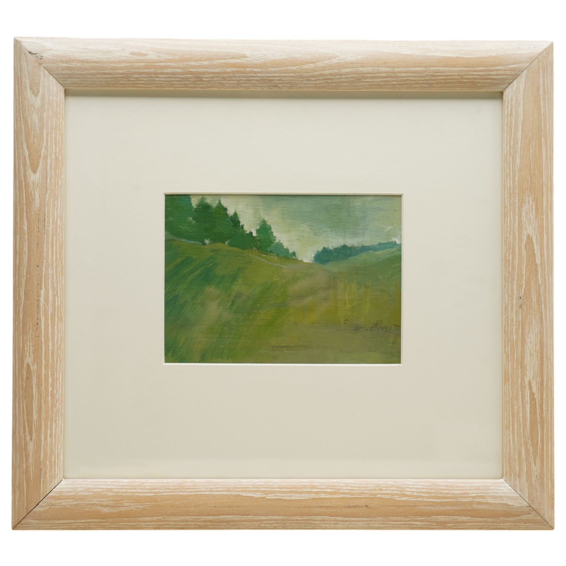Emerson Mayes (British 1972-): 'Forest Edge', oil on panel signed and dated 1995, titled on label verso 14cm x 20cm