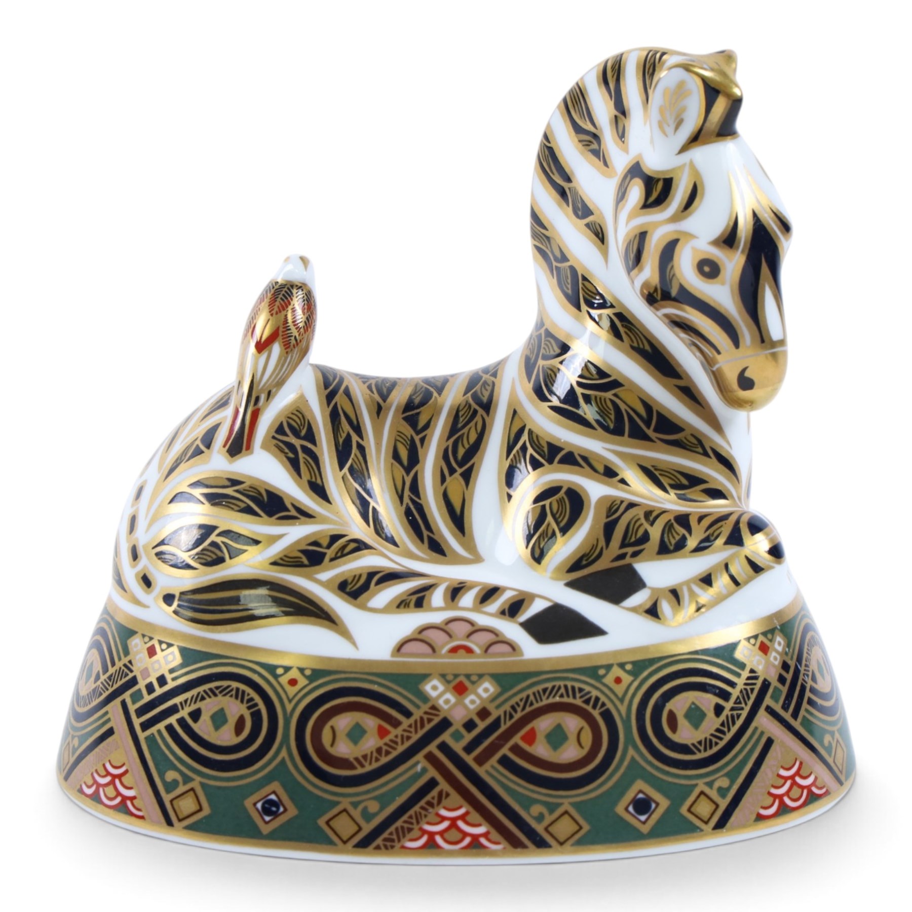 Royal Crown Derby Zebra paperweight, with gold stopper, H14cm