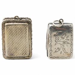 George IV silver vinaigrette with pierced and gilded grille Birmingham 1821 Maker John Shaw and a Victorian vinaigrette with engraved decoration Birmingham 1836 (2)