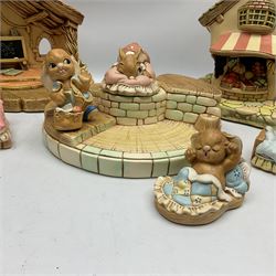Collection of Pendelfin figures to include Band Stand 'Fruit Shop' and school house displays and six figures
