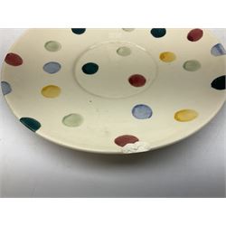 Collection of Emma Bridgewater spongeware ceramics, to include Pink Hearts pattern teapot, milk bottle vase, teacup and saucers, Love & Kisses sugar shaker and large 'I love you more than Marlon Brando' mug, British Birds and Black and White pattern mugs, etc, all with printed marks beneath, tallest H21.5cm