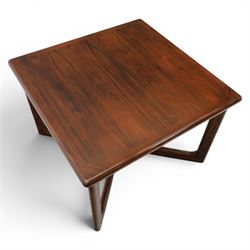 Dyrlund - contemporary Santos rosewood coffee table, floating design, square top of elegant design with clean lines and chamfered square legs 