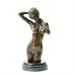 Bronze of a nude female torso, signed nick, on black marble base, H25cm