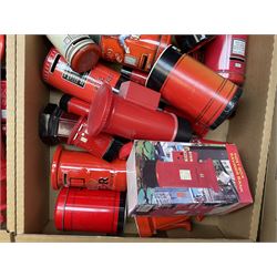 Collection of Post Box money boxes comprising ceramic, tin plate and plastic models, to include Crested Ware money boxes bearing motto ‘I Can’t Get a Letter From You So Send You The Box’ etc in three boxes