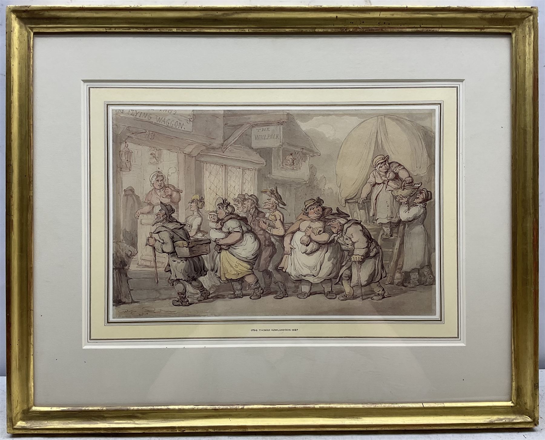 Thomas Rowlandson (British 1757-1827): 'The Woolpack Inn - Arrival of the Flying Waggon', watercolour and ink unsigned 24cm x 38cm 
Provenance: private collection, purchased James Alder Fine Art, Hexham; exh. Leger Galleries, London, February 1979, label verso; with Christie's stencil verso