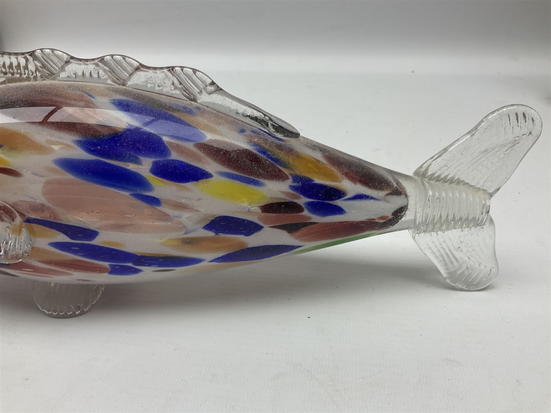 Bjorn Ramel Sea of Sweden Glasbruk art glass footed candle holder, together with a Murano fish, various other art glass vases, stylised green fish, etc, tallest H29cm