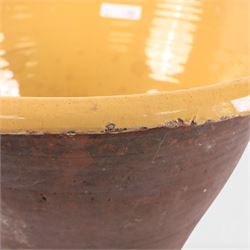 Large pancheon, of tapering circular form, with yellow glazed interior, H28cm, D52cm 