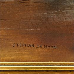 Stephan de Haan (Dutch 1914-): Winter Landscape - Figures Skating on a Frozen River, oil on canvas signed 60cm x 90cm