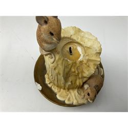 Border Fine Arts, swimming otter, together with three country artists figures, mice on candle stick, mice on garden tap, mice in cap, otter H26cm