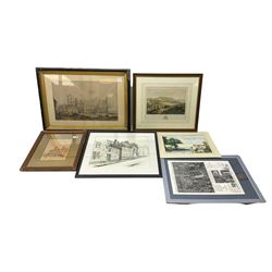 Whitby Abbey, 19th century lithograph with later hand-colour; After Henry Barlow Carter (Yorkshire 1804-1868): Scarborough from Belmont Terrace, late 19th century lithograph, together with seven other pictures max 45cm x 50cm (9)