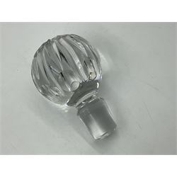 Modern silver mounted glass decanter, the cut glass body of circular form, with personal engraving, the silver collar hallmarked L J Millington, Birmingham 2008, overall H23.5cm