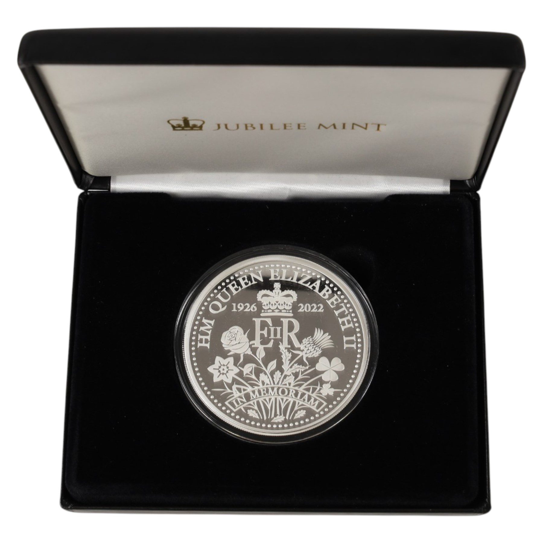 King Charles III Tristan da Cunha 2023 'Queen Elizabeth II Memorial' five ounce fine silver proof twenty-five pound coin, issued by the Jubilee Mint, cased with certificate