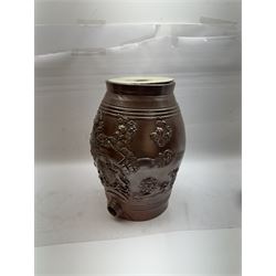 Salt glazed stoneware barrel together with a glass carboy, carboy H54cm  