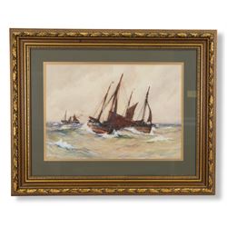 Ernest Dade (Staithes Group 1868-1935): 'Yawls at Sea', watercolour signed, titled on exhibition label verso 38cm x 54cm 
Provenance: exh. 'Maritime England Exhibition', Crescent Art Gallery, Scarborough, June 1982, no. 48, label verso
