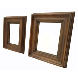 Two dark oak framed wall mirrors, bevelled glass, 64cm x 54cm and 60cm x 48cm