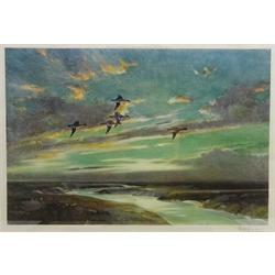  Mallards in Flight, two colour prints signed in pencil by Sir Peter Scott (British 1909-1989) pub. Arthur Ackermann 1943, London 38cm x 55.5cm (2)  