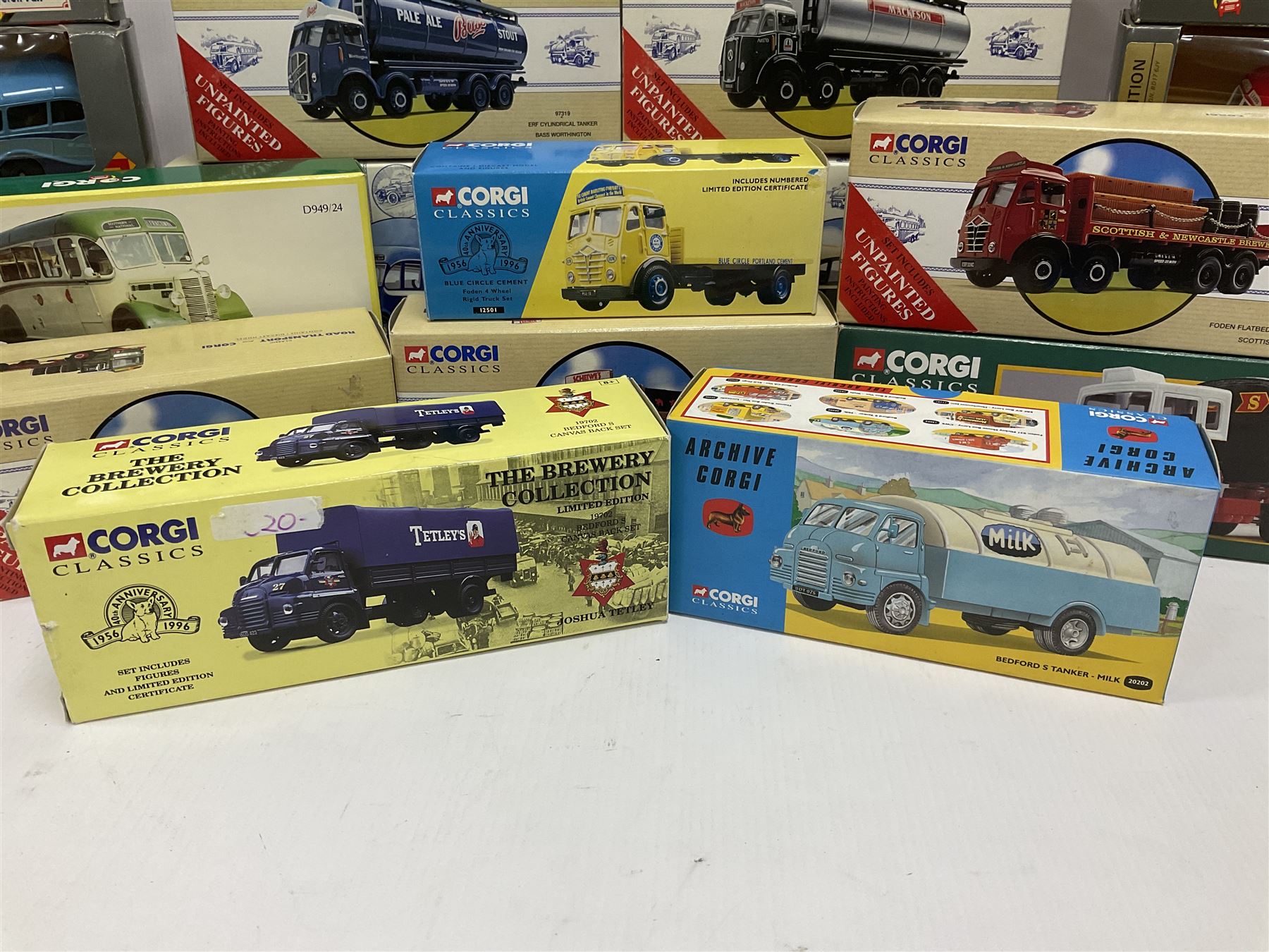 Corgi Classics - twenty one models to include 97106 The Fred Bobby Bedford OB Coach; 97108 The Granville Tours Bedford OB Coach; five Bedford type OB Coaches comprising 94912, D94927, C9494, D94914, 97100; further models 97319, 97372, 97370, 97317, 98456, 97368, 98164, 19702, 30501, 12501, 23101, 20202, C827 and D94924; all boxed (21) 