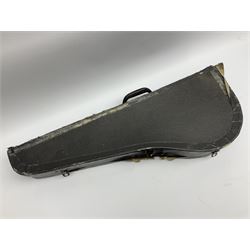 Dulcet eight-string banjo mandolin with mother-of-pearl inlaid ebonised fingerboard L55.5cm; cased; and Irish mahogany bodhran hand drum with inlaid stringing and vellum top D46.5cm; in soft carrying case with double ended beater (2)