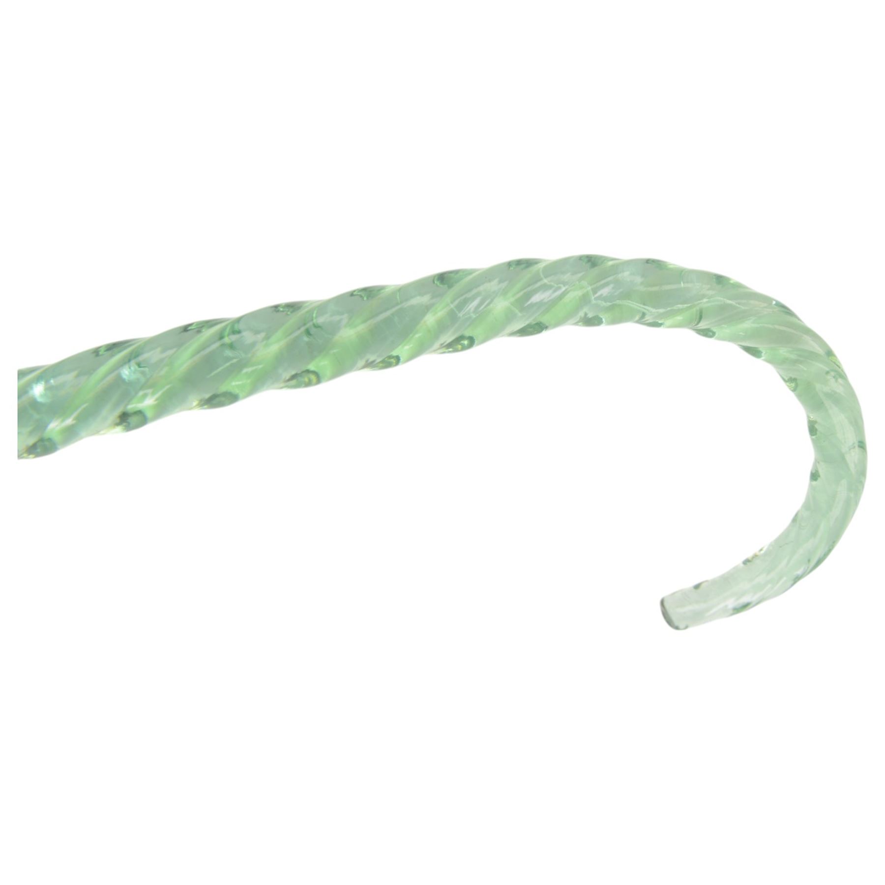 Four Victorian glass walking canes, to include two 'frigger' examples, one with blue twist design and two 'hundreds and thousands' examples, one with a knop finial and filled with micro beads, longest L105cm