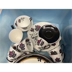 Royal Albert Masquerade pattern tea service for six, together with Royal Albert Dogwood pattern teacup and saucer and Alfred Meakin tea and dinner wares decorated with gilt on cream ground to include lidded tureens and oval serving plates etc in two boxes