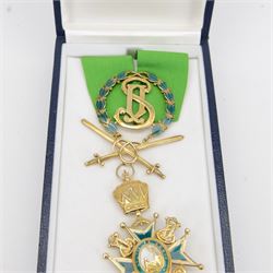 Military and  Hospitaller Order of St. Lazarus of Jerusalem, Knight of Grace gilt silver and enamel neck badge, upon a green ribbon, in case