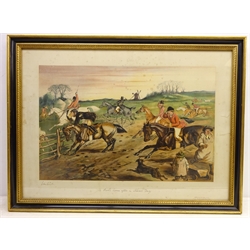 Hunting - 'A Frolic Home after a Blank Day', 19th century coloured lithograph with text after John Leech (British 1817-1864), pub. Thomas Agnew 1865,  51cm x 71cm  