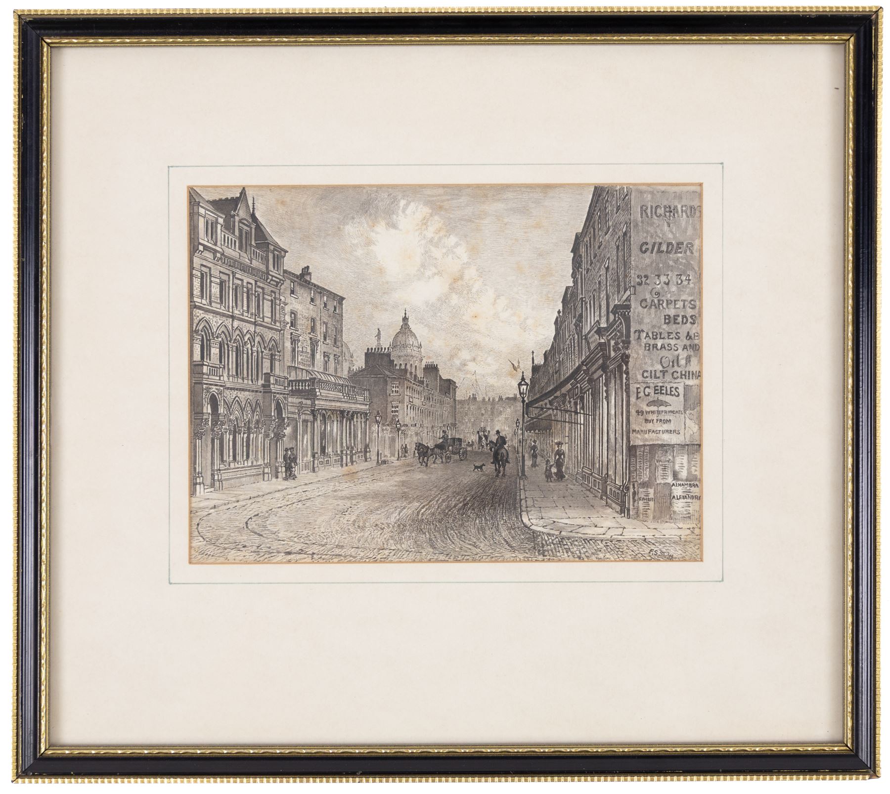 Frederick Schultz Smith (Hull 1860-1925): 'View of Saville Street' and 'View of Osborne Street & Freemans Hall' Hull, two monochrome watercolours and ink signed, titled verso 12cm x 17cm (2)
