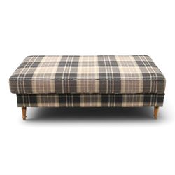 Large traditional design upholstered footstool, upholstered in checked fabric, with loose ...