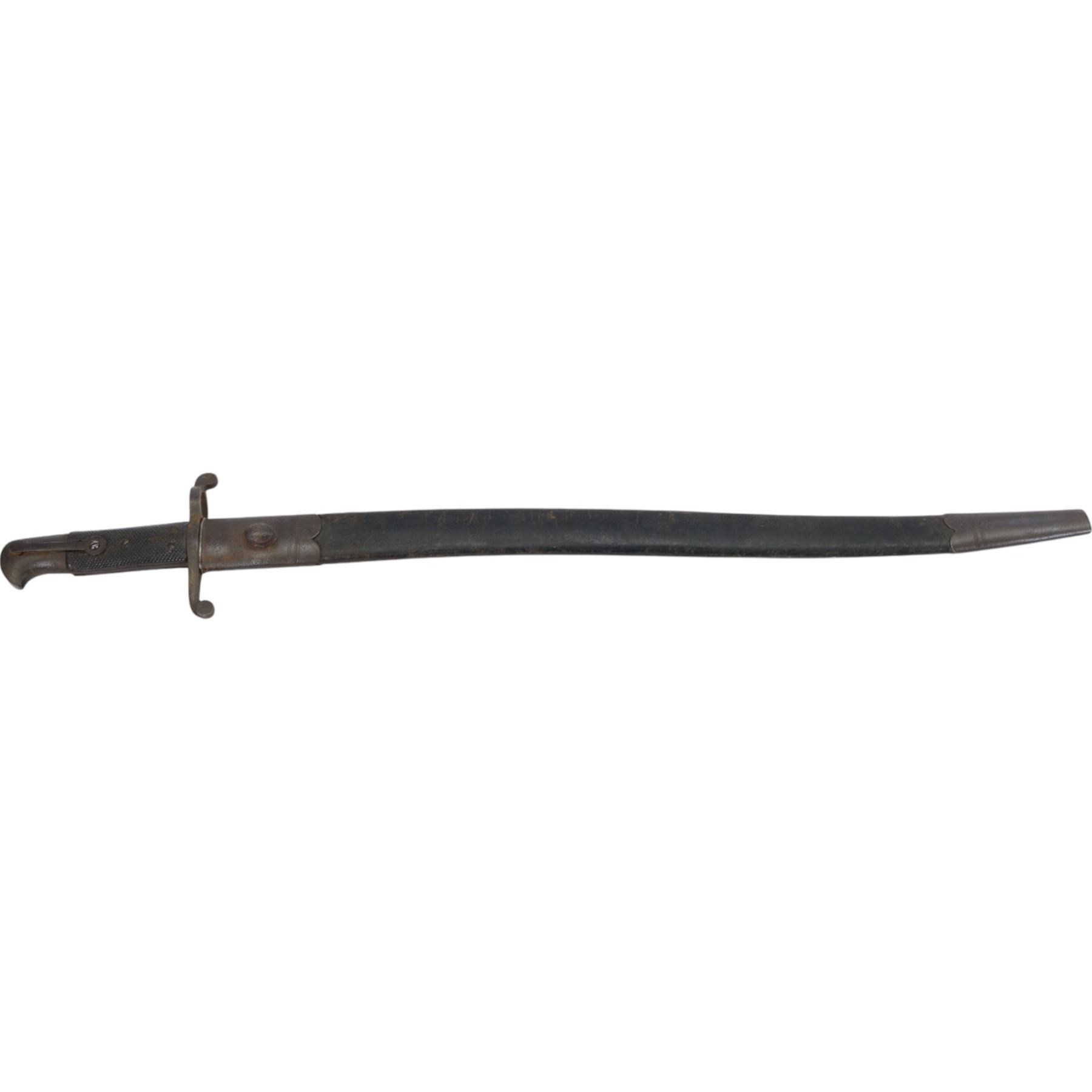 WWII Martini Henry bayonet, with 57cm blade, in steel mounted leather scabbard, together with another WWII bayonet