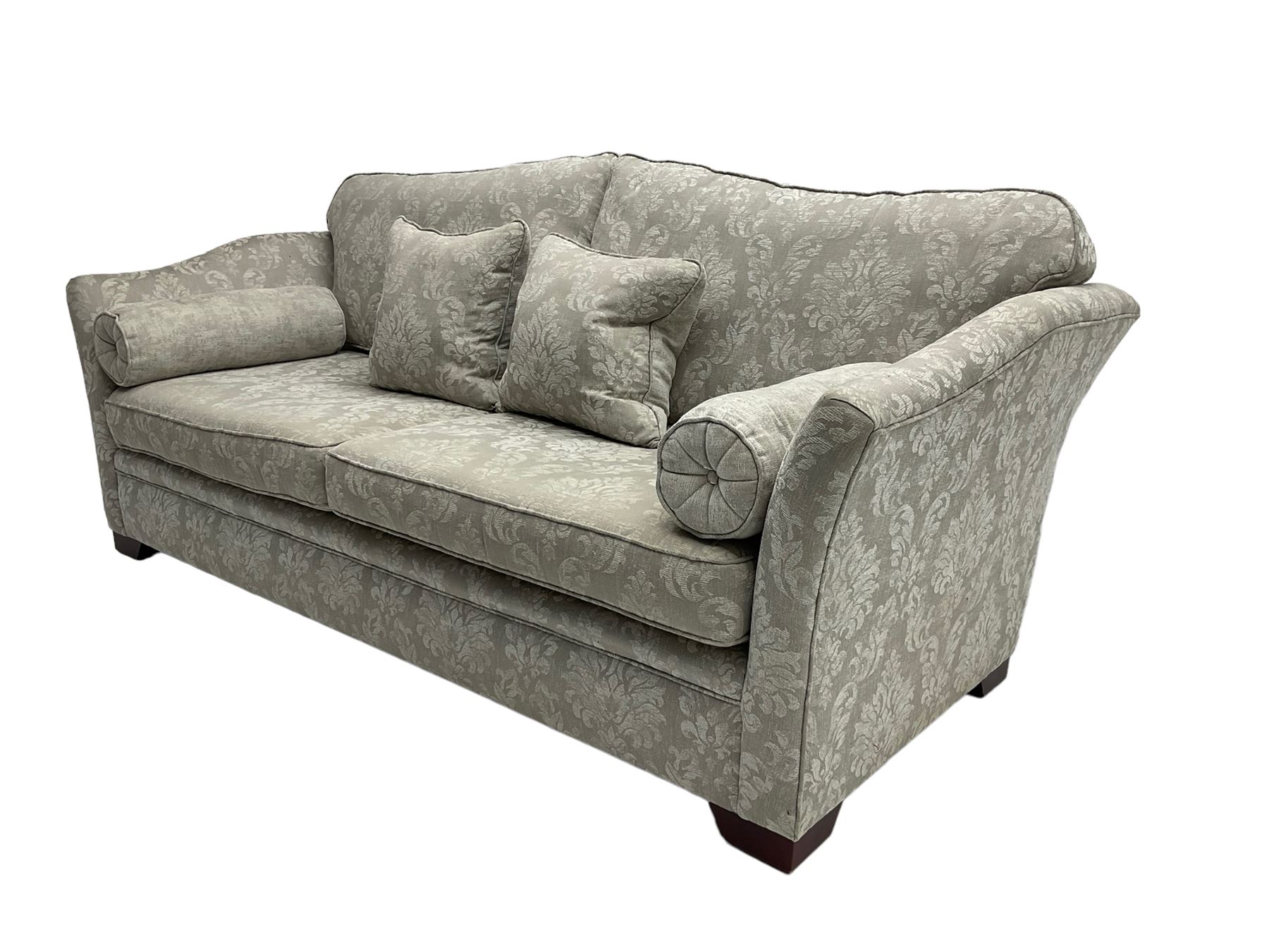 Finline - 'Othello' large three seat sofa, upholstered in light grey silver fabric with foliate pattern