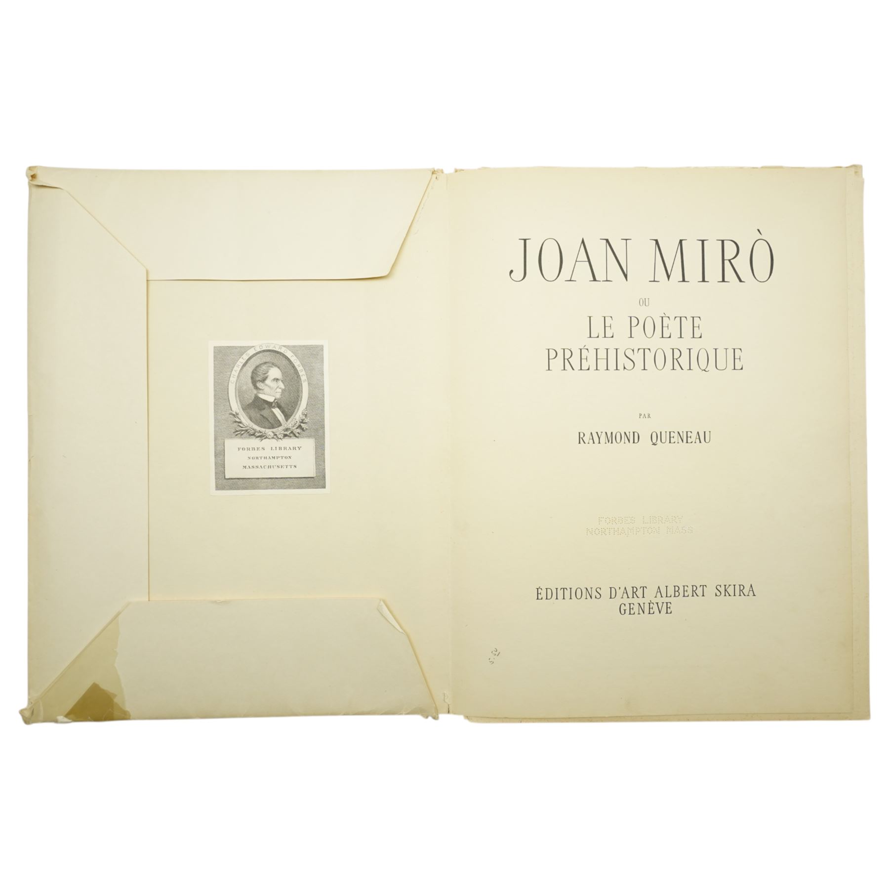 After Joan Miró (Spanish (Catalan) 1893-1983): 'Le Poète Préhistorique', folio containing colour plates pub. by Éditions d’Art Albert Skira, Geneva, circa 1950, from the portfolio 'Les Trésors de la Peinture Française' includes text by Raymond Queneau, deluxe art book with tipped-in colour reproductions 

