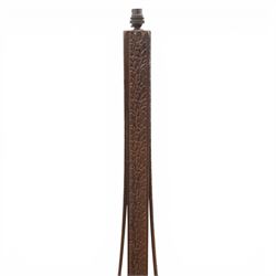 20th century stained wooden standing lamp, four foliate carved splayed supports, with square table platform, united by cruciform stretcher base, H158cm